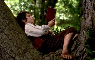 A man is reading in the tree