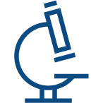 A blue microscope is shown on top of a table.